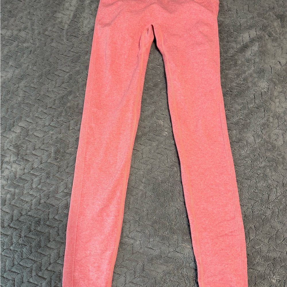 Pink Workout Pants. Ribbed Outer Design